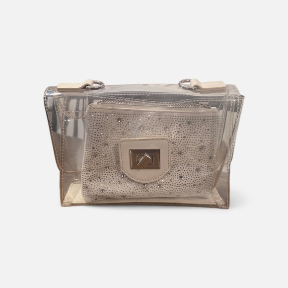 Steve Madden Handbags - Steve Madden Clear Crossbody with Beige Sparkle Pouch